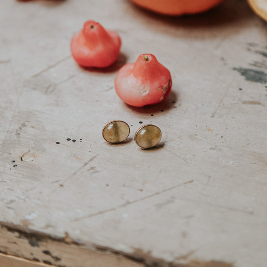 Champagne colored jade earrings made with 14k gold