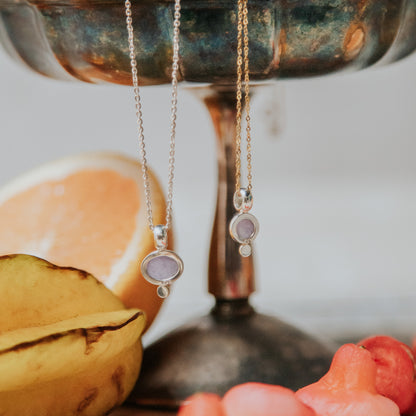 Lilac colored jade charm made with silver and 14k gold details