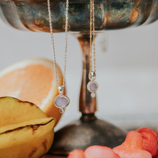 Lilac colored jade charm made with silver and 14k gold details