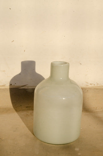 white vase mouth-blown in repurposed glass xibalba